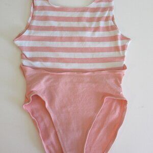 Gilda Marx Vintage Pink Stripe Body Wear Leotard Large Shapewear